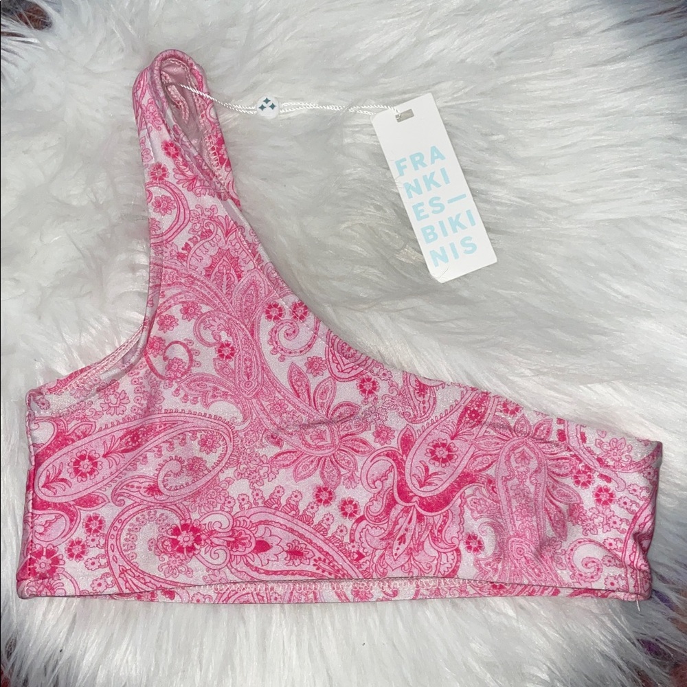 Frankie's Bikinis NWT Pink Paisley Barb Shine Top Sz XS